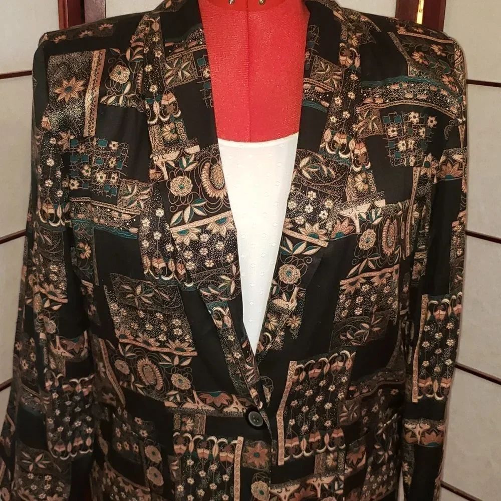 VNTG Kensington Square Brown & Turquoise Blazer - Picture 2 of 11